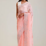 Salmon Peach Organza Saree With Embroidery Detail
