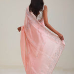 Salmon Peach Organza Saree With Embroidery Detail
