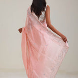 Salmon Peach Organza Saree With Embroidery Detail