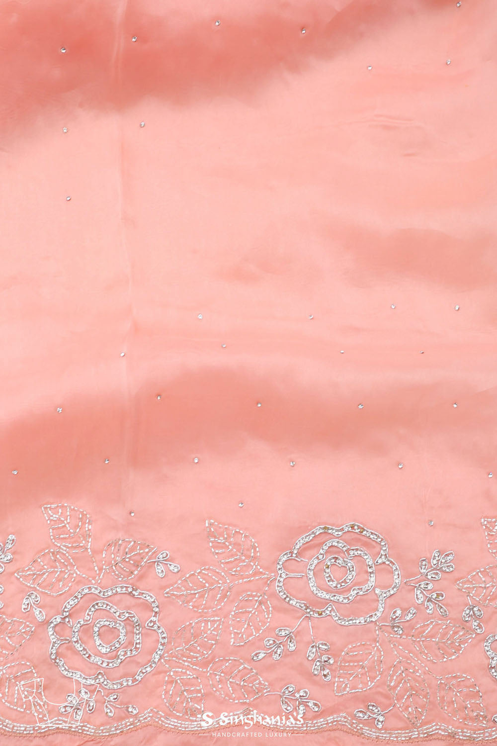 Salmon Peach Organza Saree With Embroidery Detail
