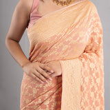 Malibu Peach Banarasi Georgette Jaal Saree