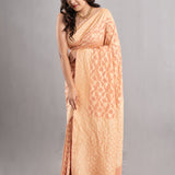 Malibu Peach Banarasi Georgette Jaal Saree