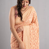 Malibu Peach Banarasi Georgette Jaal Saree