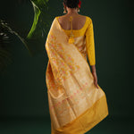 Saffron Yellow Banarasi Silk Saree With Floral Meenakari Magic