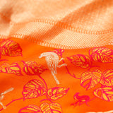 Vivid Orange Banarasi Satin Saree With Floral-Fauna Elegance