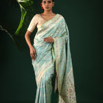 Tiffany Blue Banarasi Silk Saree With Pastel Ikat Patterns