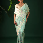 Tiffany Blue Banarasi Silk Saree With Pastel Ikat Patterns