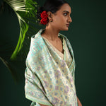 Tiffany Blue Banarasi Silk Saree With Pastel Ikat Patterns