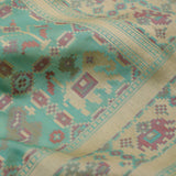 Tiffany Blue Banarasi Silk Saree With Pastel Ikat Patterns