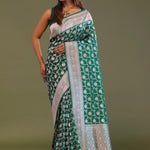 Dark Green Banarasi Saree With Leaf Jaal