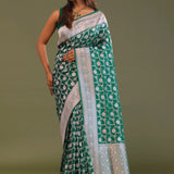 Dark Green Banarasi Saree With Leaf Jaal