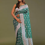 Dark Green Banarasi Saree With Leaf Jaal