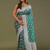 Dark Green Banarasi Saree With Leaf Jaal