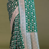 Dark Green Banarasi Saree With Leaf Jaal