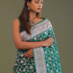 Dark Green Banarasi Saree With Leaf Jaal