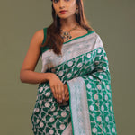 Dark Green Banarasi Saree With Leaf Jaal
