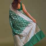 Dark Green Banarasi Saree With Leaf Jaal