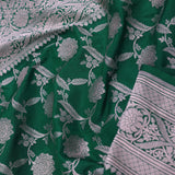 Dark Green Banarasi Saree With Leaf Jaal
