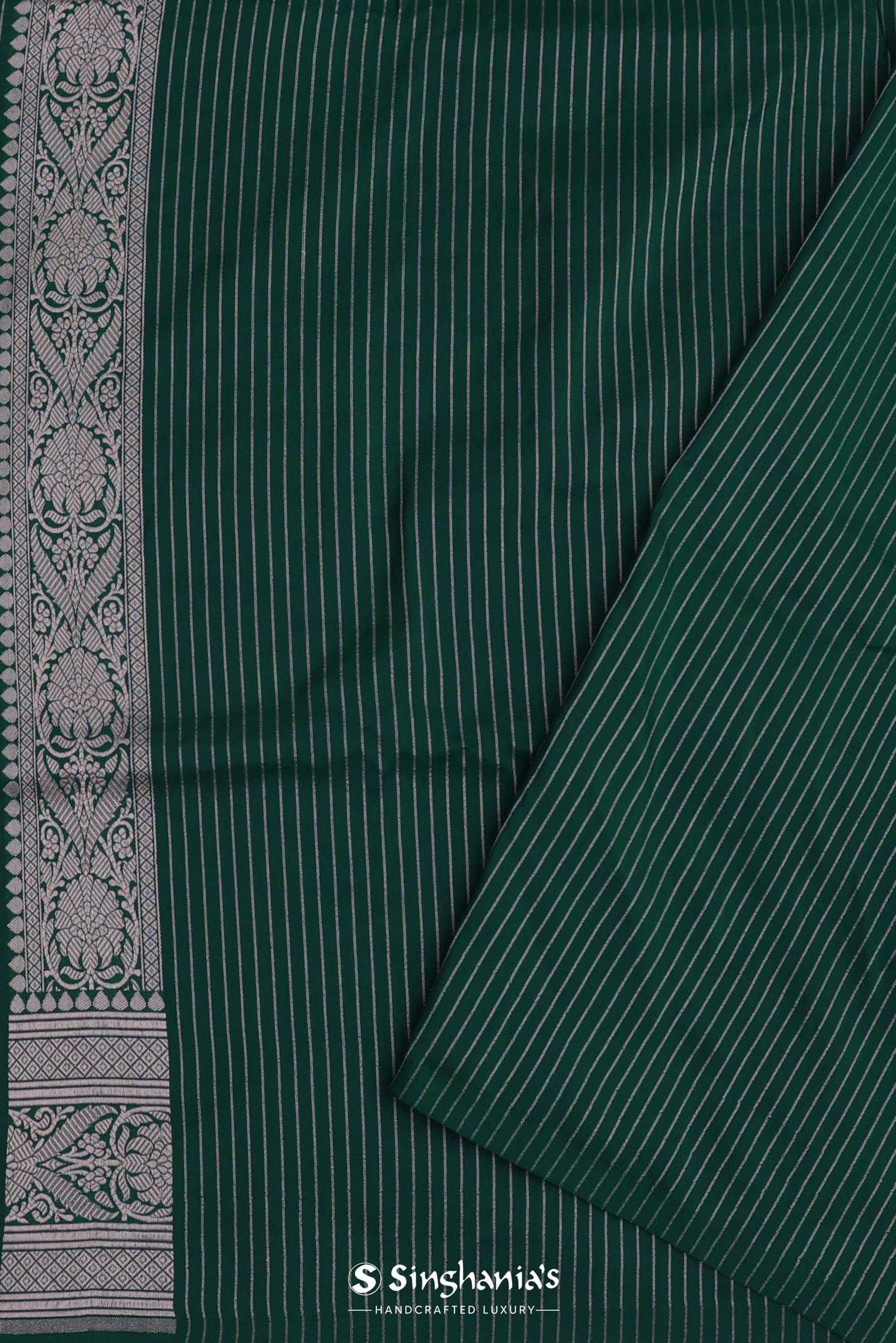 Dark Green Banarasi Saree With Leaf Jaal