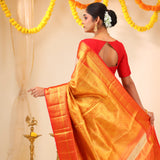 Pastel Peach-Gold Tissue Kanjivaram Saree With Floral Weaving