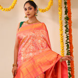Melon Peach Tissue Kanjivaram Saree With Floral Weaving