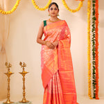 Melon Peach Tissue Kanjivaram Saree With Floral Weaving