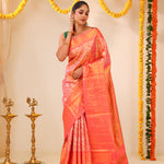 Melon Peach Tissue Kanjivaram Saree With Floral Weaving