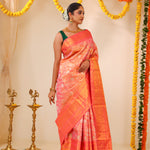 Melon Peach Tissue Kanjivaram Saree With Floral Weaving