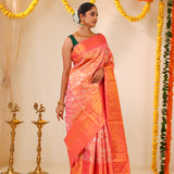 Melon Peach Tissue Kanjivaram Saree With Floral Weaving