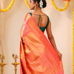 Melon Peach Tissue Kanjivaram Saree With Floral Weaving