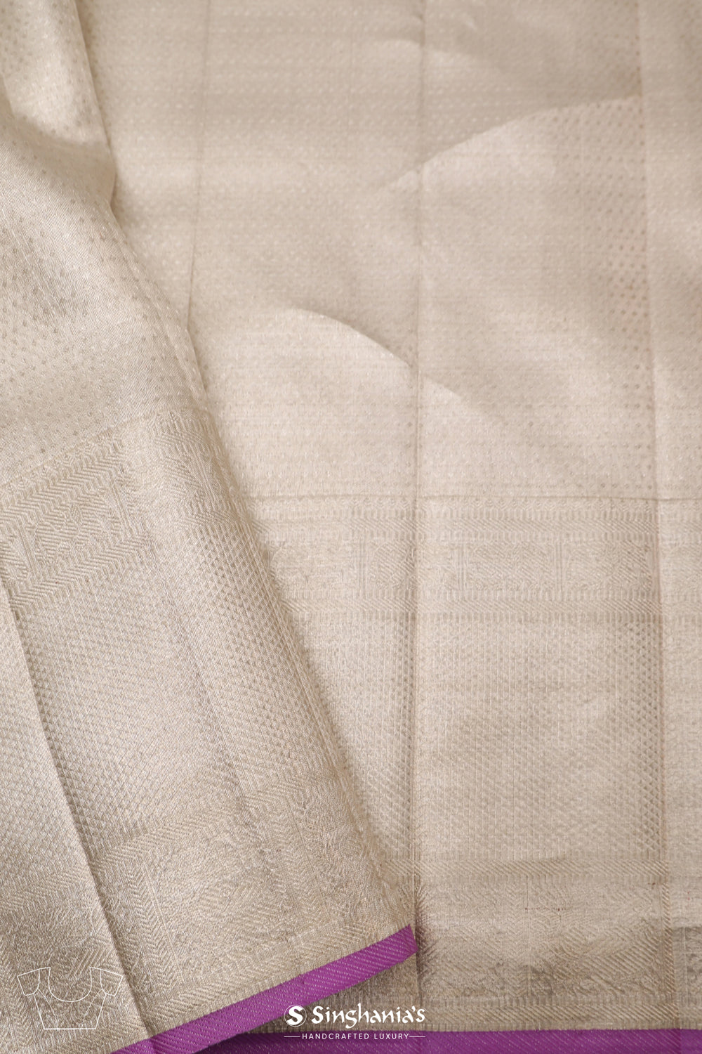 Bright Silver Tissue Kanjivaram Saree With Floral Weaving