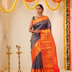 Dark Sapphire Kanjivaram Silk Saree With Floral Weaving