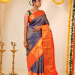 Dark Sapphire Kanjivaram Silk Saree With Floral Weaving