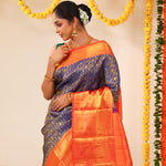 Dark Sapphire Kanjivaram Silk Saree With Floral Weaving