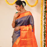 Dark Sapphire Kanjivaram Silk Saree With Floral Weaving