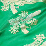 Irish Green Banarasi Silk Saree With Floral-Bird Weaving