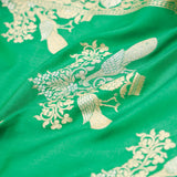 Irish Green Banarasi Silk Saree With Floral-Bird Weaving