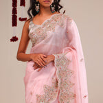 Pale Pink Organza Handcrafted Saree
