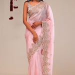 Pale Pink Organza Handcrafted Saree
