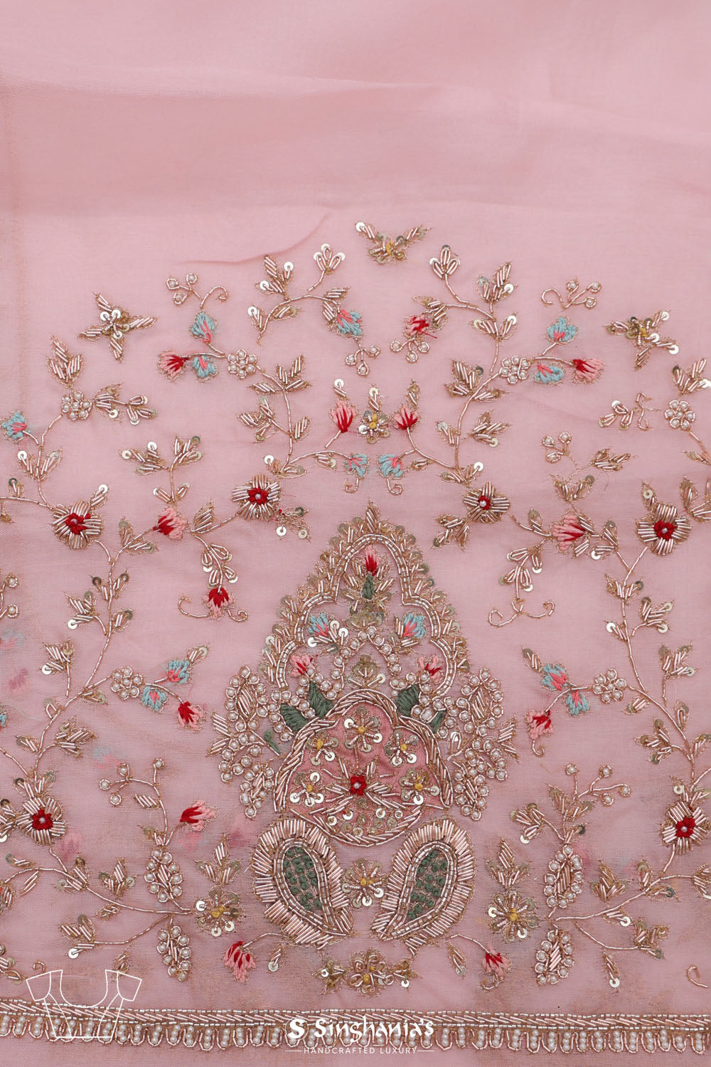 Pale Pink Organza Handcrafted Saree