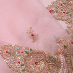 Pale Pink Organza Handcrafted Saree