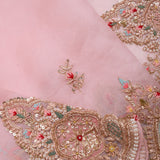 Pale Pink Organza Handcrafted Saree