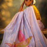 Periwinkle Purple Banarasi Silk Saree With Zari Weave