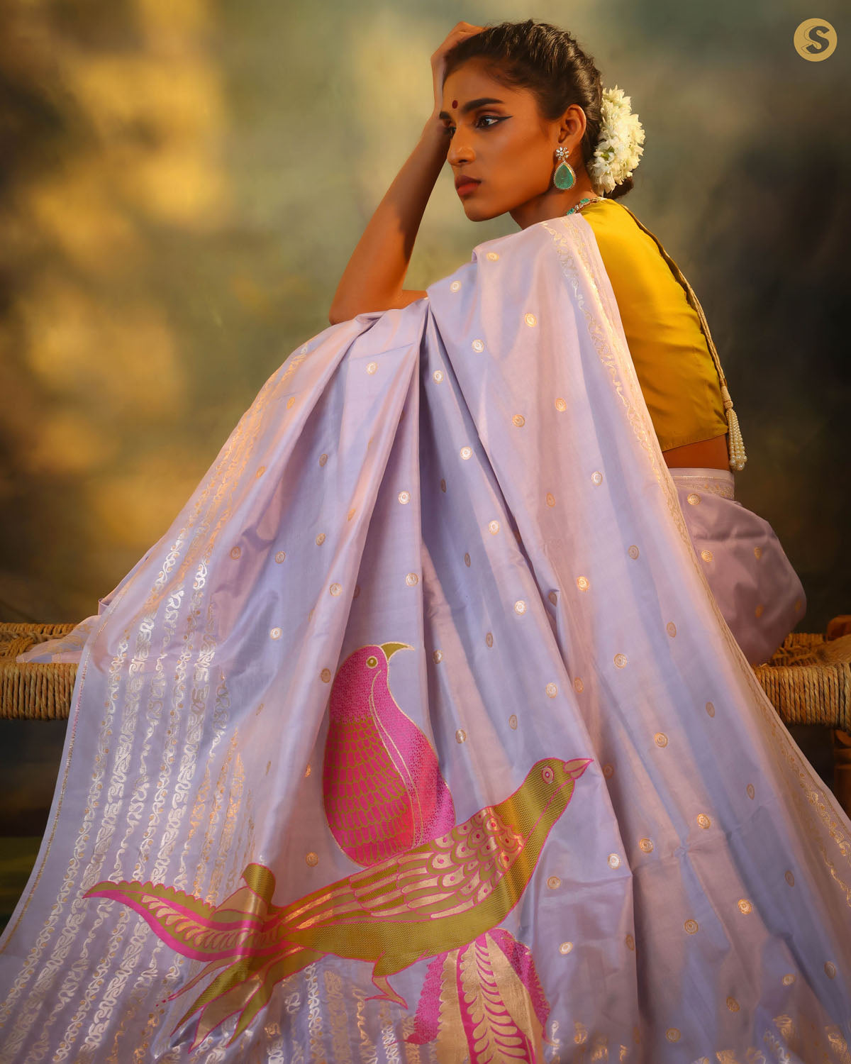 Periwinkle Purple Banarasi Silk Saree With Zari Weave