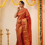 Crimson Red Kanjivaram Silk Saree With Floral Jaal Weaving
