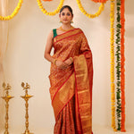 Crimson Red Kanjivaram Silk Saree With Floral Jaal Weaving