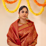 Crimson Red Kanjivaram Silk Saree With Floral Jaal Weaving