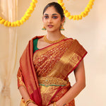 Crimson Red Kanjivaram Silk Saree With Floral Jaal Weaving