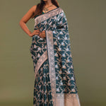 Dark Green Banarasi Saree With Floral Jaal