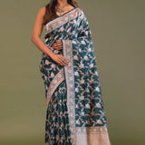 Dark Green Banarasi Saree With Floral Jaal